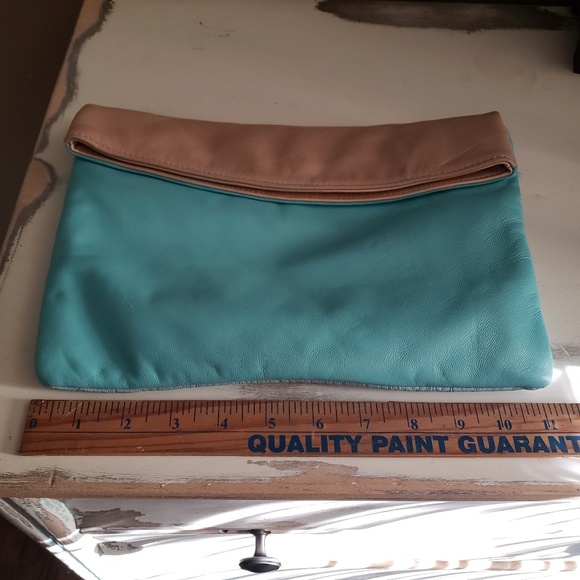 Gorjana Teal and Tan Foldover Clutch Purse - Picture 8 of 8
